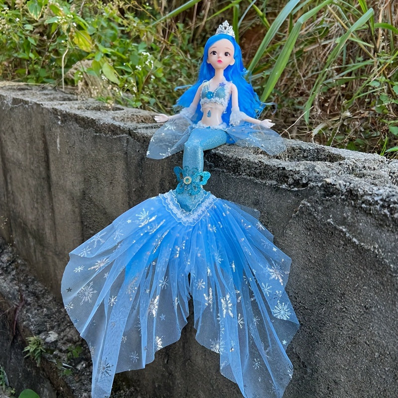 44.98cm Princess Mermaid Doll with PVC body, realistic eyes, movable joints, dress-up accessories, perfect for girls' birthday gift, playtime, and room decor.