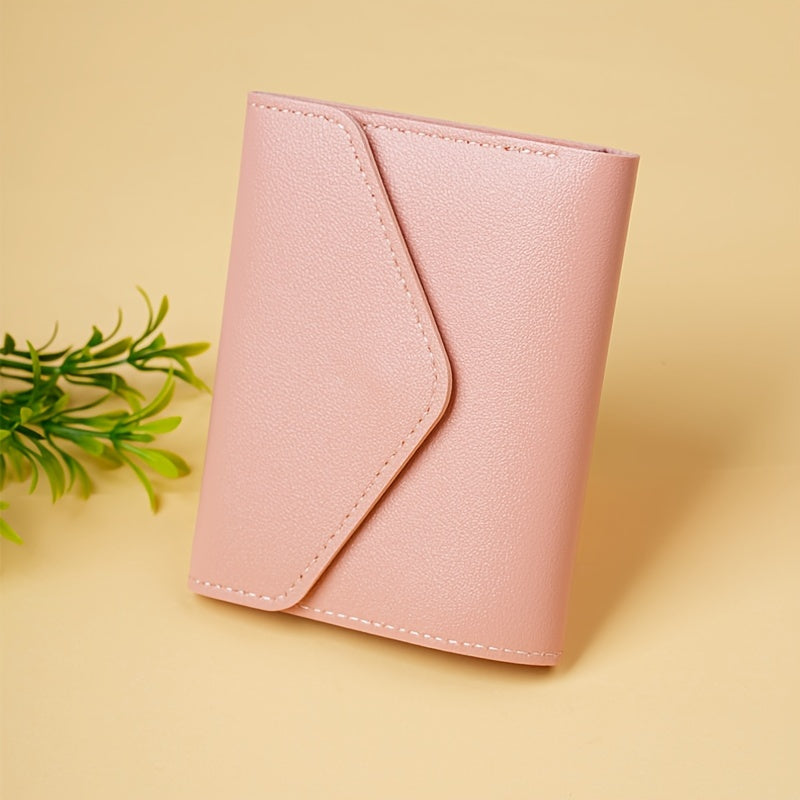 Compact and lightweight 3-fold PU wallet with zipper closure, perfect for girls and adults.