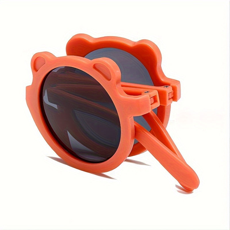 Portable folding fashion glasses for boys and girls with a cute, sweet, trendy cartoon bear design.