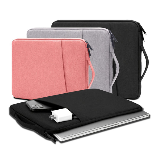 Laptop sleeve for TSA, fits 33.02-40.64 cm laptops, in black, pink, or gray.