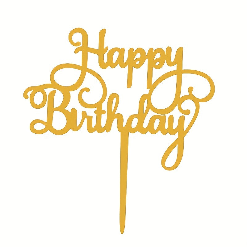 Golden Happy Birthday Acrylic Cake Toppers - Perfect for birthday cakes, baby showers, and party decorations. Enhance your dessert table with these stylish baking supplies.