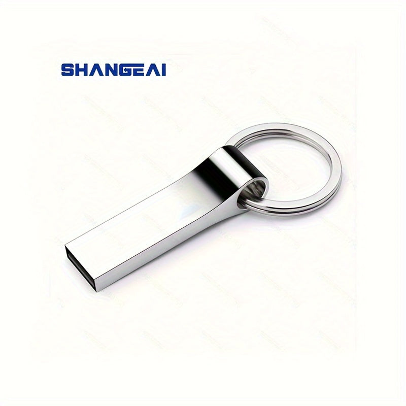 SHANGEAI High-Speed USB 2.0 Flash Drive with Metal Design, 128GB/64GB/32GB Options, Keychain included - Perfect for Laptop Storage & Data Transfer.