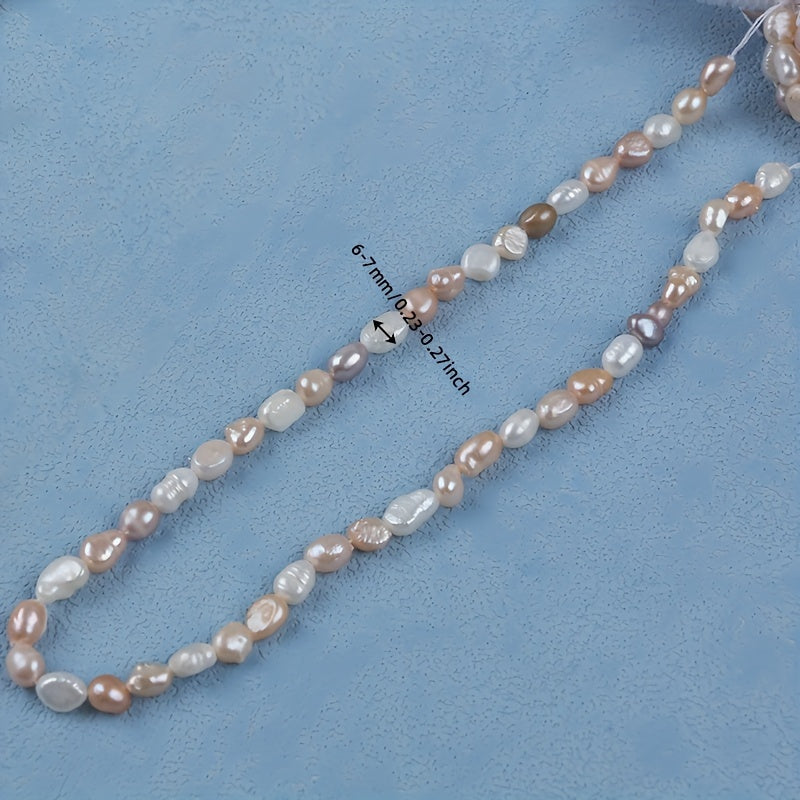 Top Pick: Baroque Style Freshwater Cultured Pearls in White, Pink, and Purple Shades - 1 Strand of Elegant 6-7mm Pearls with Straight Holes for Easy Threading, Perfect for Jewelry Making, Natural White with Two-sided Luster