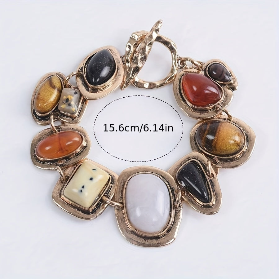 This Gold-Tone Resin Bracelet in Vintage Bohemian Style is ideal for daily wear or gifting. It measures 19cm/7.48in in length and 2.6cm/1.02in in width.