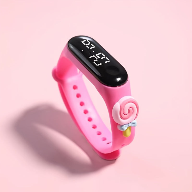 Cute cartoon LED sports watch for kids - silicone band, non-waterproof digital display.