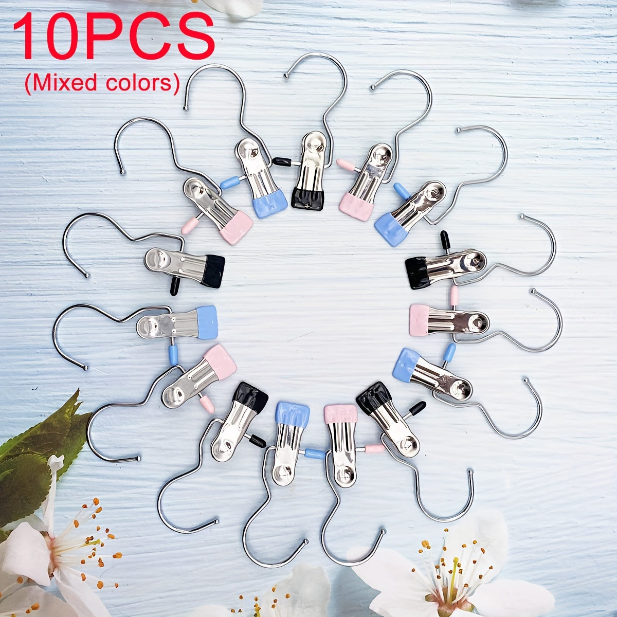 Set of 10 Stainless Steel Clothes Clips, Versatile Hangers for Pants, Boots, and Socks with Hooks, Convenient Wardrobe Organizer, Non-Slip Drying Clips for Home, Kitchen, and Travel