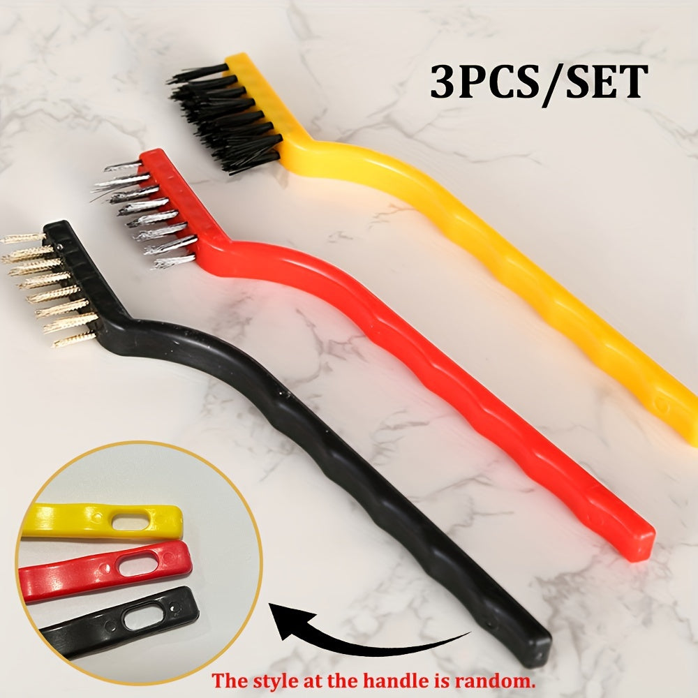 Set of 3 Multi-Surface Cleaning Brushes - Made with Long-lasting Steel and Nylon Bristles for Kitchen, Bathroom, and Toilet Cleaning - Eco-Friendly, Non-Electric, Essential Bathroom Cleaning Supplies