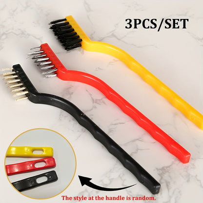 Set of 3 Multi-Surface Cleaning Brushes - Made with Long-lasting Steel and Nylon Bristles for Kitchen, Bathroom, and Toilet Cleaning - Eco-Friendly, Non-Electric, Essential Bathroom Cleaning Supplies