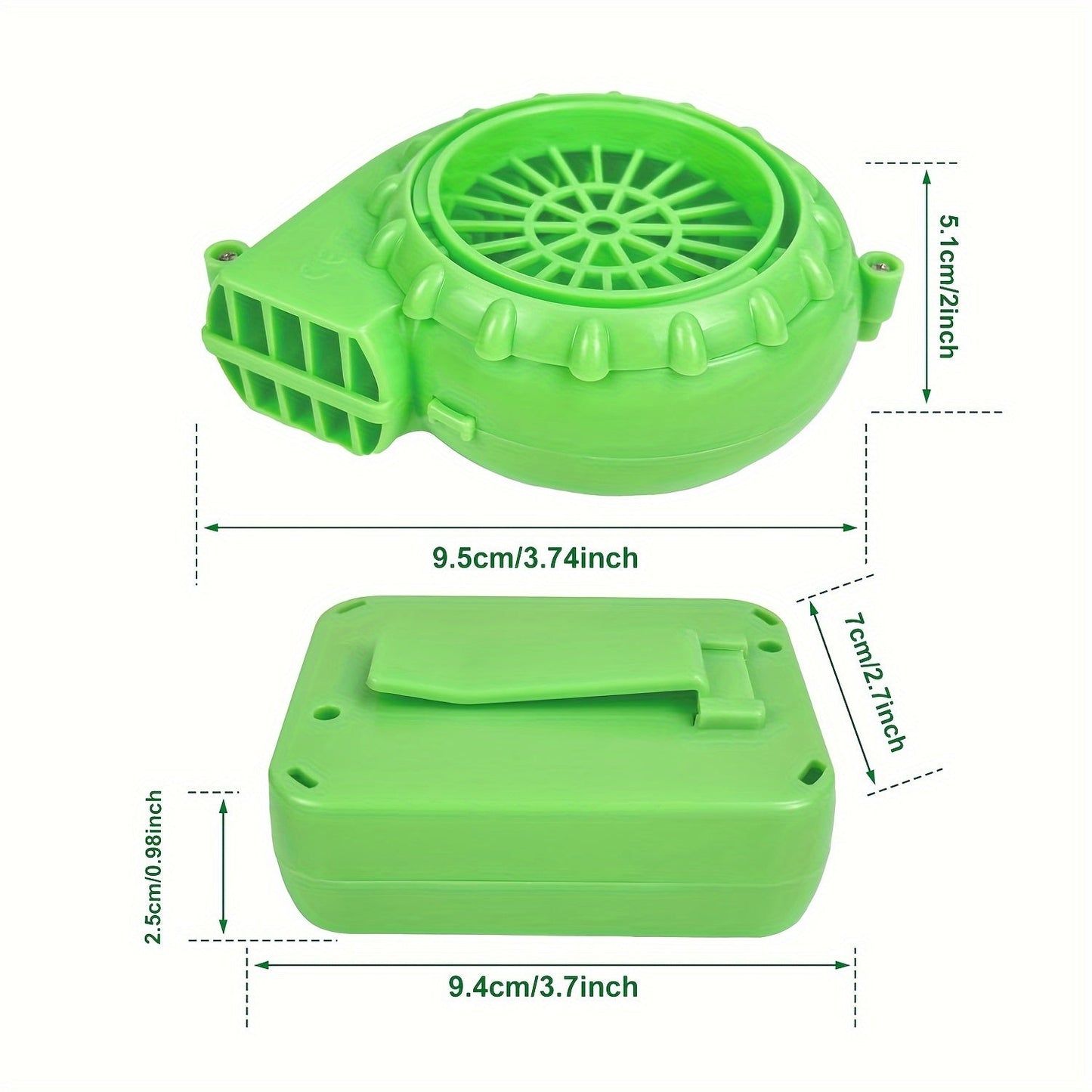 Get ready to party with the Portable Mini Inflatable Costume Fan in a vibrant green color! This fan comes with a USB plug and battery box for dual power modes (AA batteries not included). Perfect for Halloween, Christmas, and parties, this fan is a