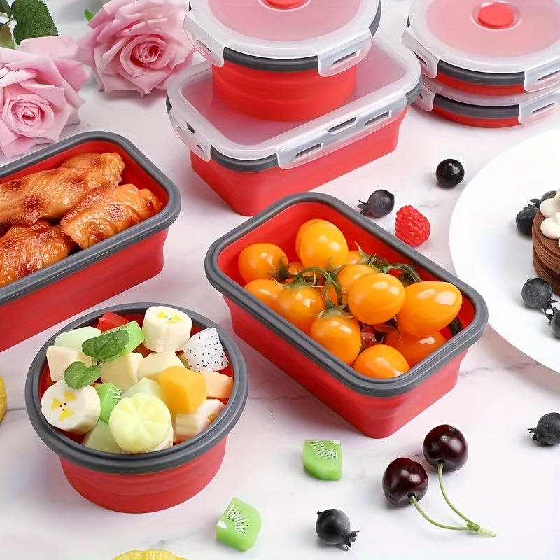 Set of 4 Collapsible Silicone Food Storage Containers with Lids - Ideal Portable Bento Lunch Box for Teens and Professionals - Can be Used in Microwave and Dishwasher - Great for School, Office, and Home Kitchen