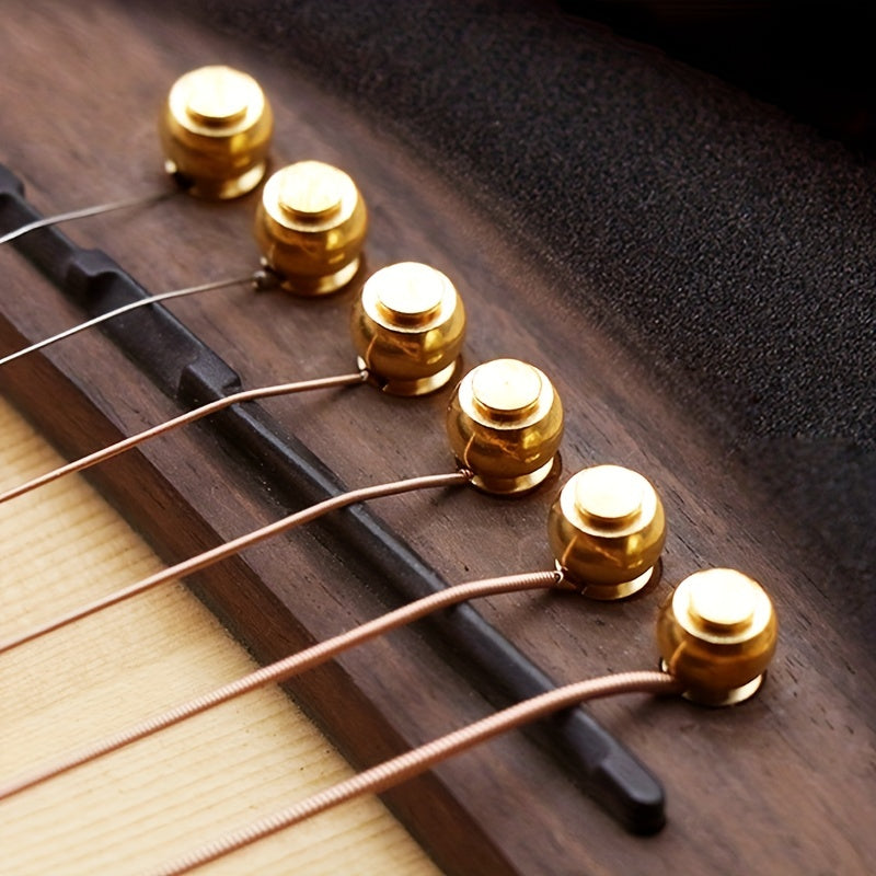 6 Pure Copper Brass Guitar Bridge Pins for Folk Acoustic Guitar, enhances full timbre and stability.