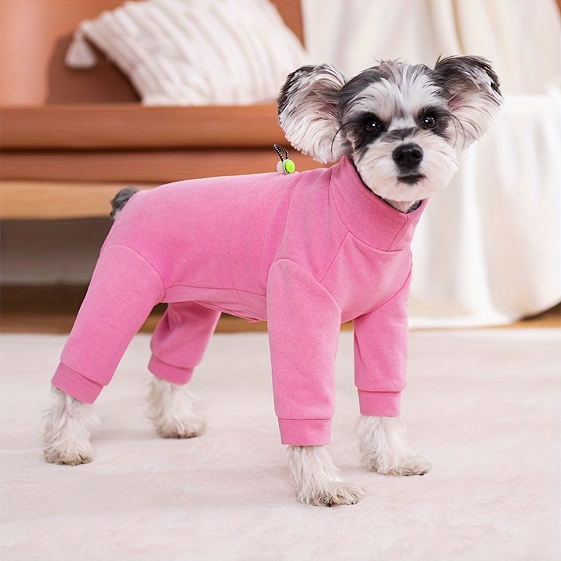 Pet jumpsuit for dogs and cats, made of 100% polyester thermal fleece with adjustable chest. Suitable for small, medium, and large breeds in all seasons.