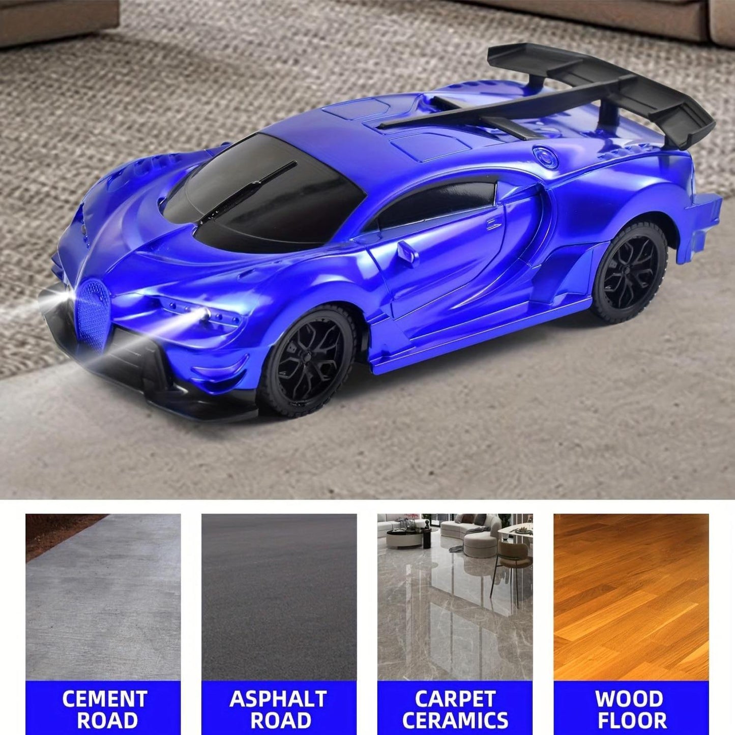 Battery-powered blue remote control car toy for youngsters 3+, made of durable plastic with button control and sedan design - ideal gift for boys & girls.