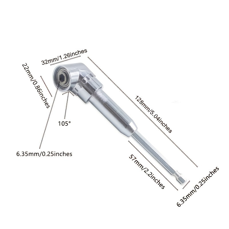 Electric corner turner with 105 degree angle head, screwdriver hardware tool accessory with elbow universal flexible shaft.