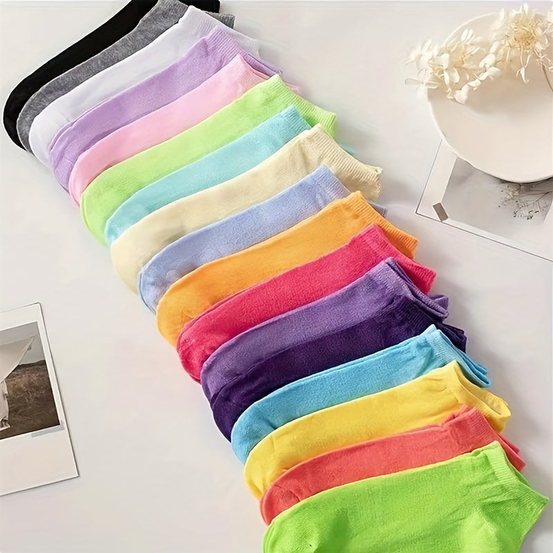 Set of 20 pairs candy-colored ankle socks for women, cute and breathable