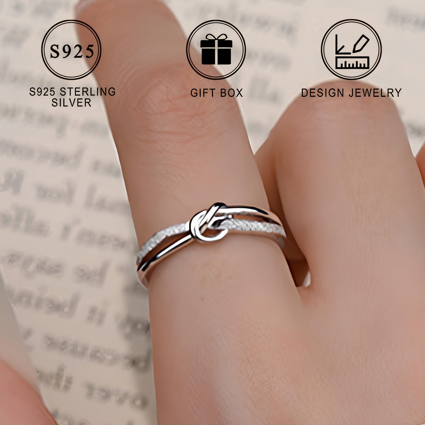 Butterfly Knot Design Mobius Ring crafted with 925 Sterling Silver, an Elegant and Simple Band for Women, an Ideal Gift for Girlfriends in a Gift Box.