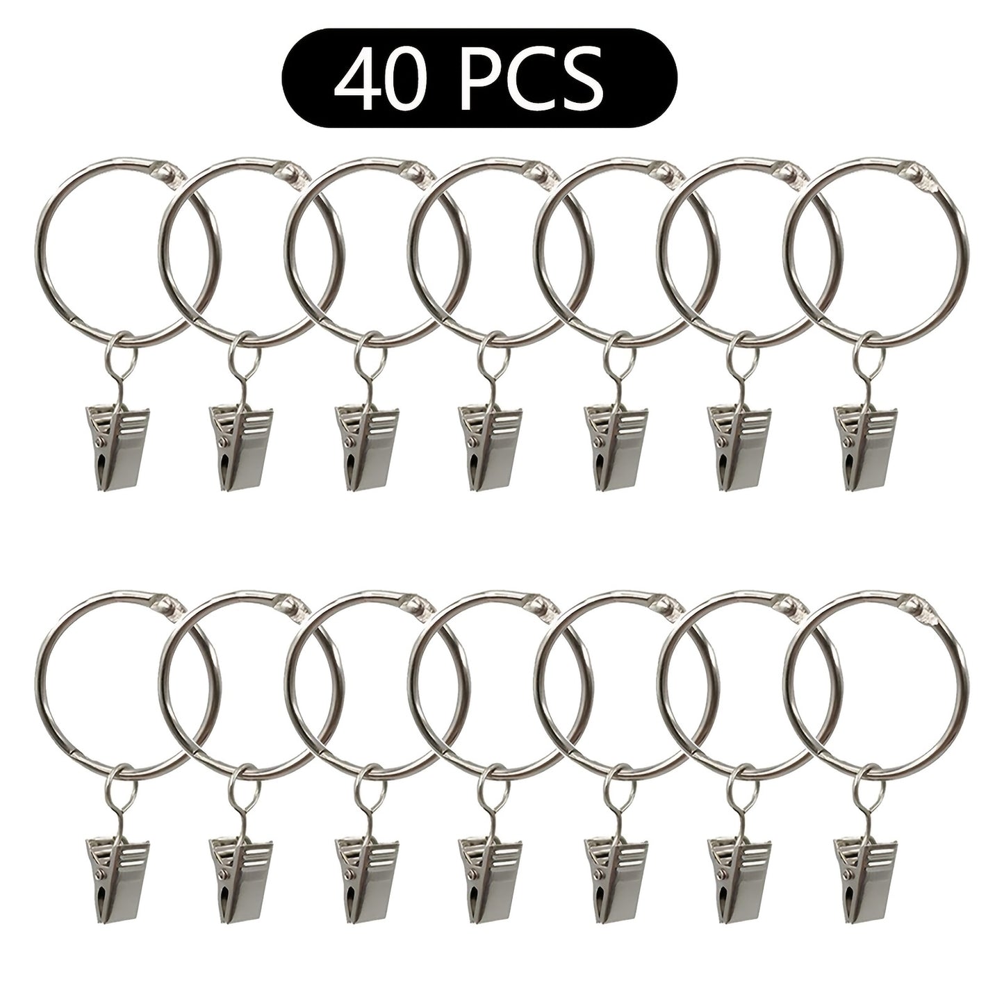 Gold and silver curtain rings with clips, inner diameter 1.38 inches, fixed accessories for curtains.