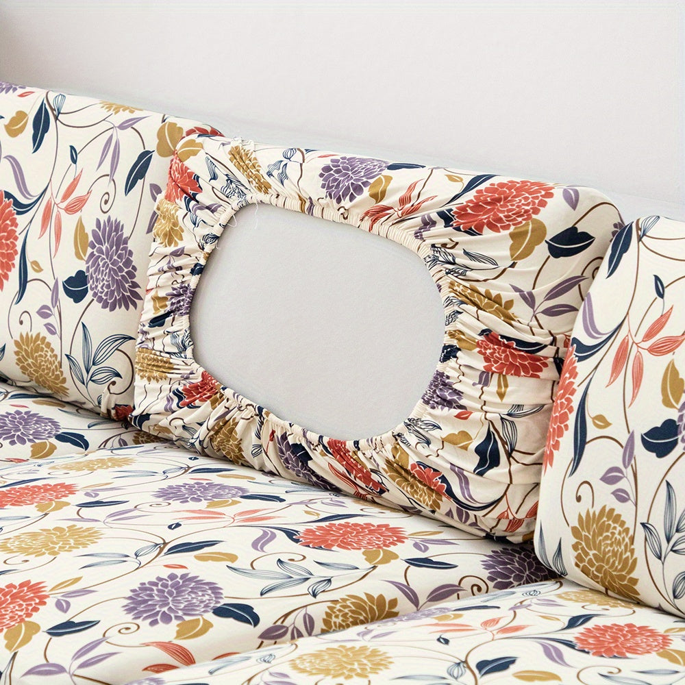 Waterproof flower printed sofa slipcover for furniture protection in various settings.