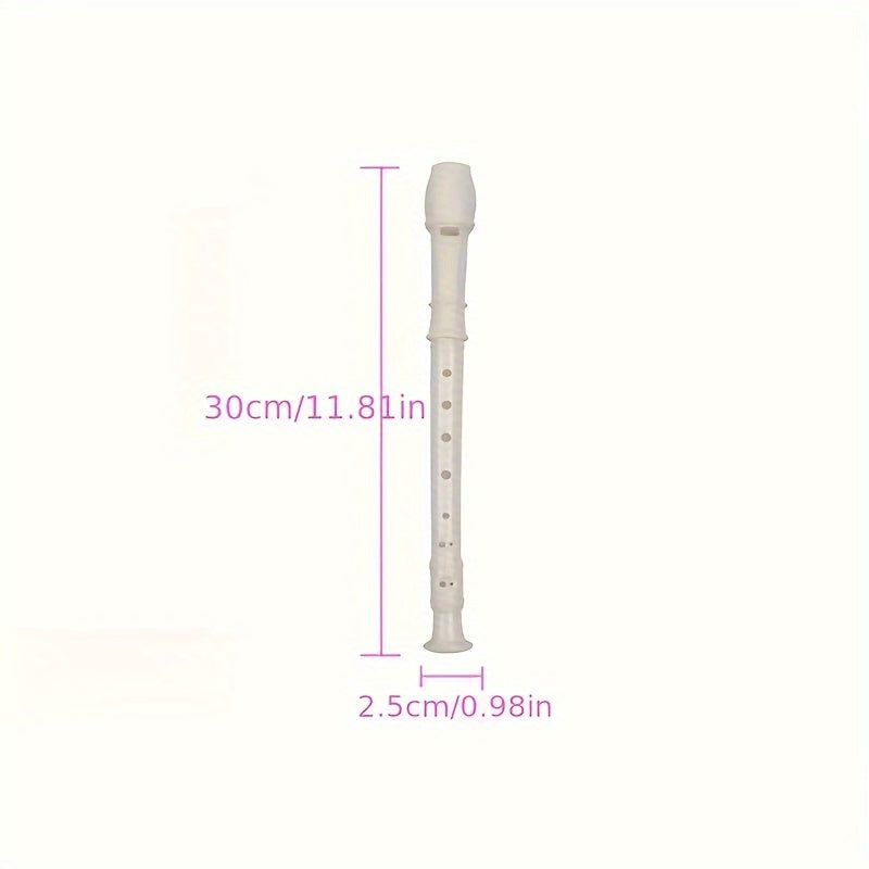 Beginner German high-pitched professional grade white plastic 8-hole flute for student practice, includes cleaning stick.