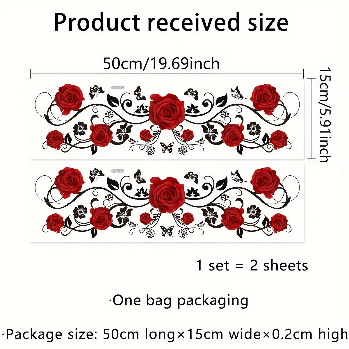 Modern Rose and Butterfly Vine Mirror Glass Decal Set, Self-Adhesive Window Stickers made of PVC material, perfect for adding a floral touch to your bathroom or shower door. Each piece measures 50.01x15.01 cm. Designed for single use, this decorative PVC