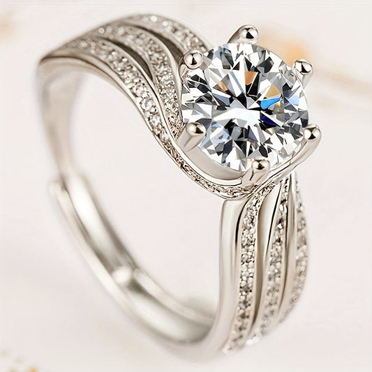 This elegant women's engagement ring features a vintage boho style design made of 925 silver and accented with Moissanite stones. Perfect for Mardi Gras or any occasion, this versatile jewelry piece is suitable for daily wear or special events. With no