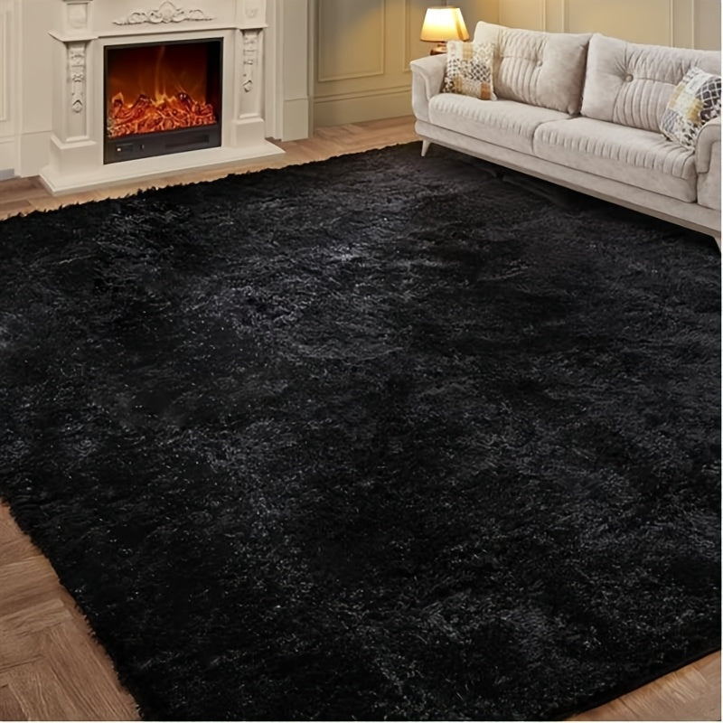 Soft shaggy area rug made of machine washable polyester fiber, featuring non-slip and stain-resistant properties. This cozy indoor carpet comes in a rectangle shape, covering less than 2.16m² and with a longest side under 1.8m. Perfect for living rooms