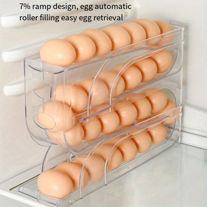 3-Tier Sliding Egg Holder in Boho-Chic Style - Space-Saving Acrylic Kitchen Organizer for Refrigerator Side Door, Prevents Eggs from Falling