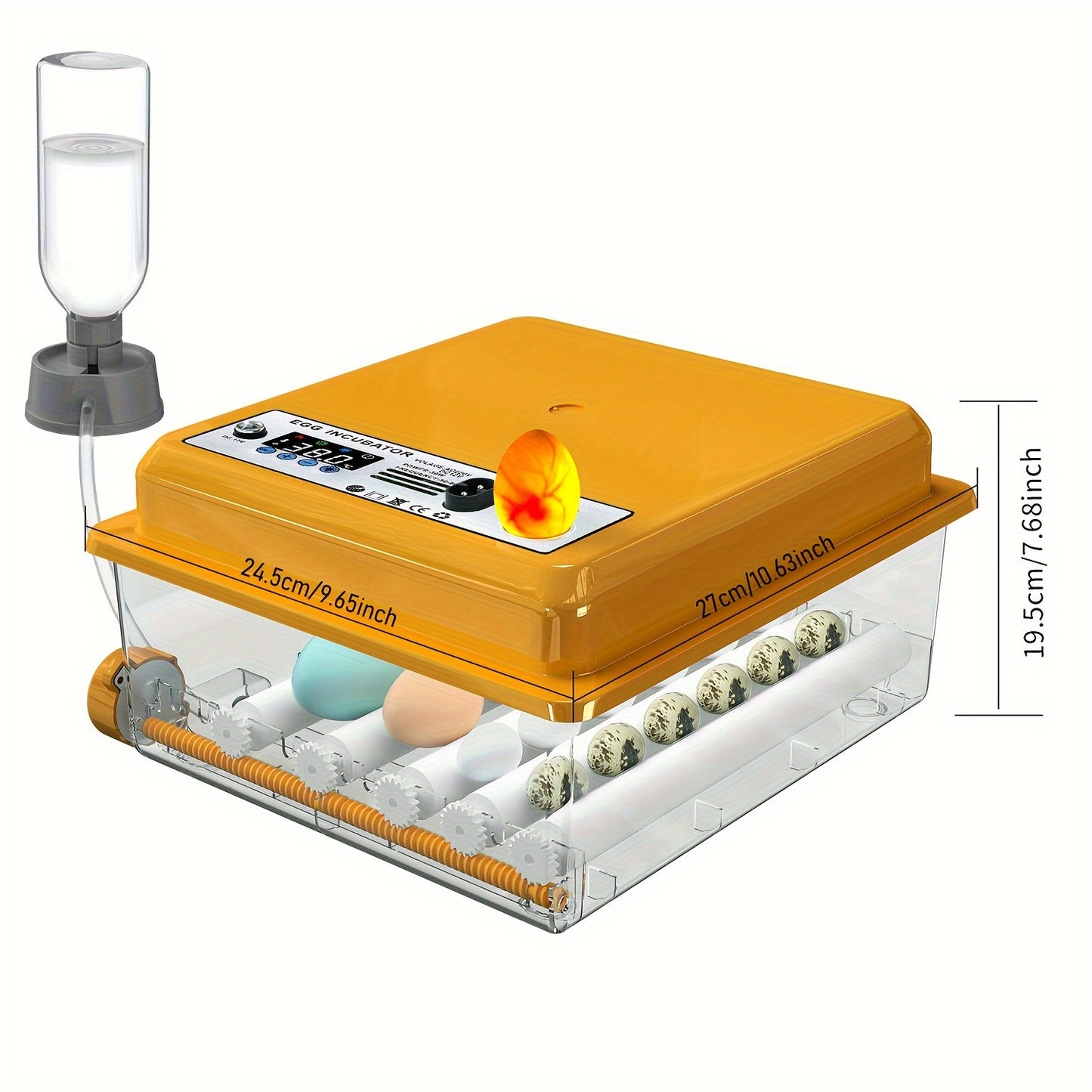 CoInceptus 16-Egg Incubator: Transparent, Orange, LED Lamp, Automatic Water Filling, Easy Assembly. Ideal for Duck, Quail, Goose, Pigeon Eggs. Perfect for Lab Egg Turning.