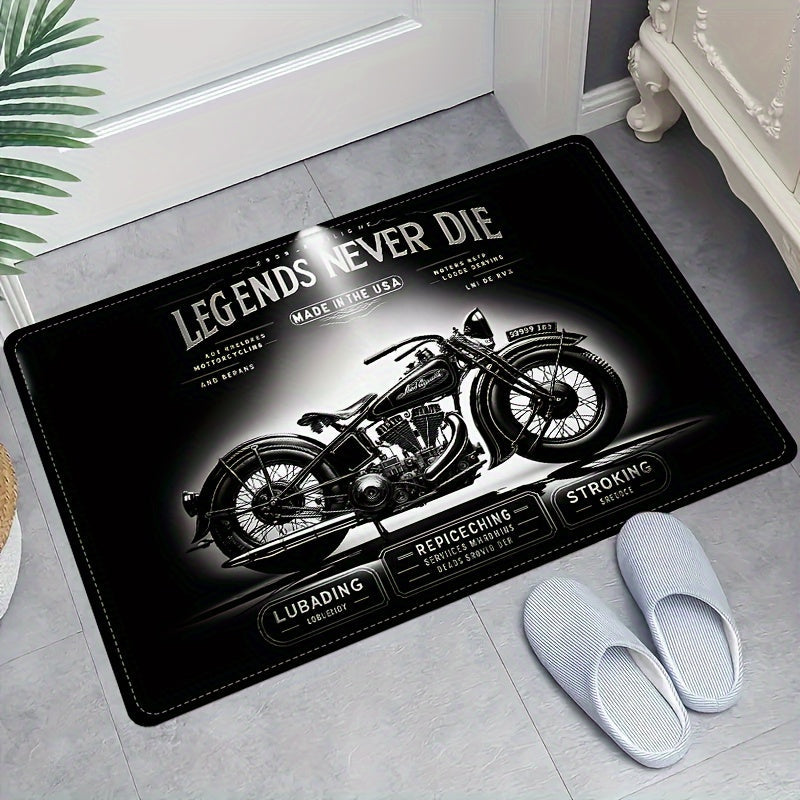 Polyester Flannel Non-Slip Motorcycle Club Doormat, 1.2cm Thick Absorbent Sponge, Stain Resistant, Machine Washable, Waterproof Floor Carpet for Living Room, Bedroom, Kitchen.