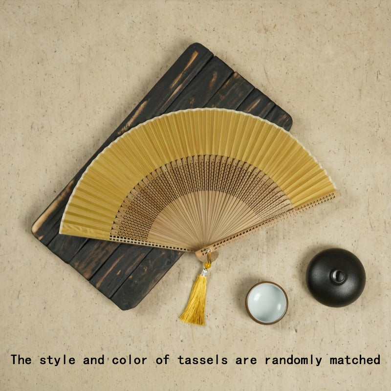 Handy Foldable Fan with Tassel for Outdoor Travel, Dancing Performances, Cheongsam Dressing, and Photo Props