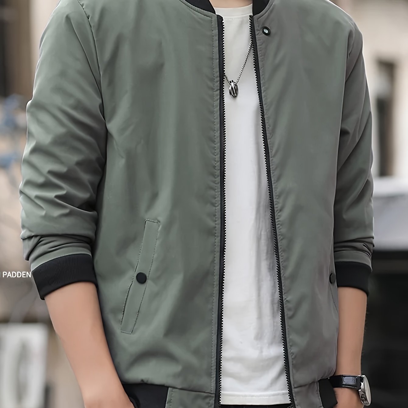 Solid Band Collar Zip-up Jacket for Men, perfect for Spring and Fall.