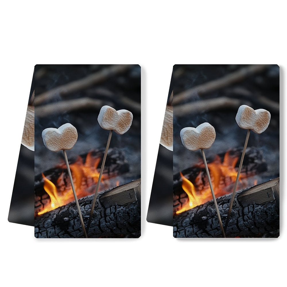 2 pieces of ultra soft kitchen towels perfect for roasting marshmallows by the campfire. These heart-tipped sticks make them highly absorbent and ideal for holiday decor. Machine washable and measuring 16x24 inches. Item number 2KYSYS1215241.