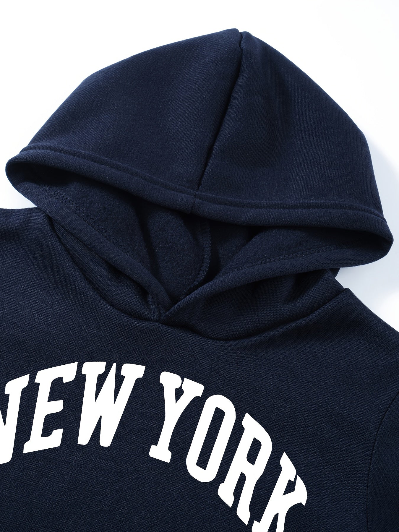 New York letter print hoodie and sweatpants set for kids. Made of casual polyester knit fabric with pockets. Slight stretch and regular fit for boys, girls, teens, and children. Ideal for