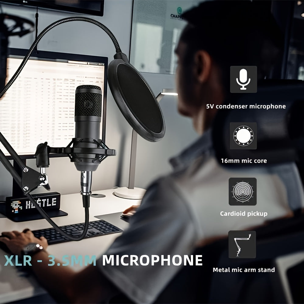 Podcast equipment bundle includes V8s audio interface, BM800 condenser microphone, perfect for recording and live streaming for two people.