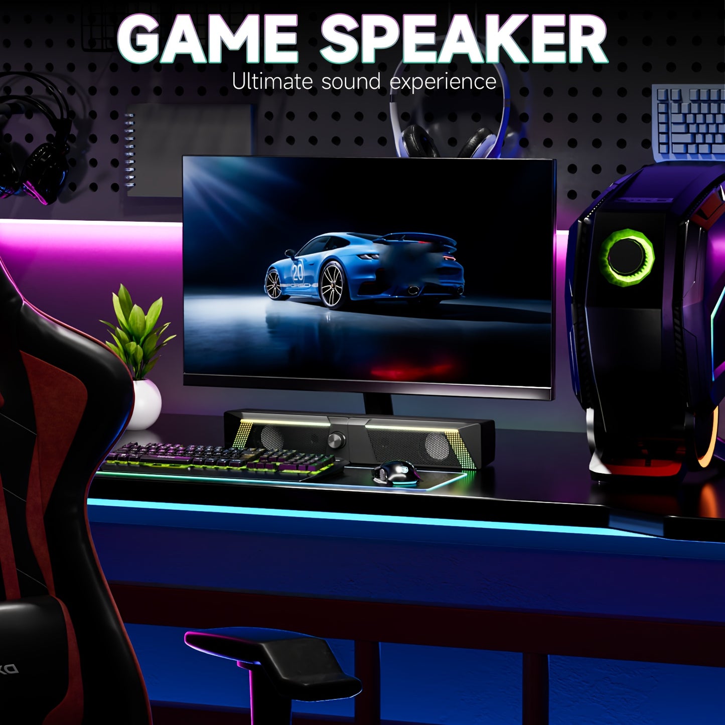 New 2-in-1 computer speaker with iron mesh and RBB light, perfect for gaming and music.