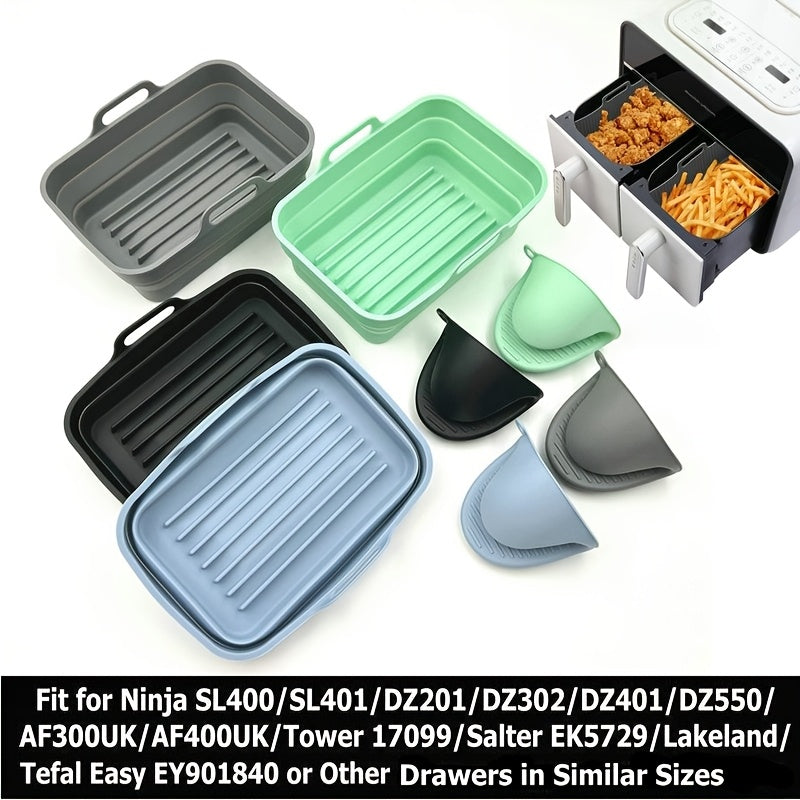 Set of 4 Silicone Air Fryer Accessories - Includes Collapsible Dual Basket Liners and Oven Mitts, Nonstick and Heat-Resistant, Fits Ninja, Tower, and Other Models