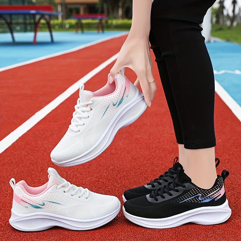 Mesh sneakers for women with breathable design, lightweight, comfortable lace-up, and anti-slip rubber sole, suitable for all seasons.