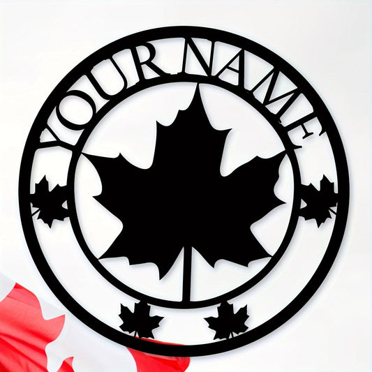 Custom Family Name Sign featuring a Maple Leaf Metal Wall Art - Unique Canada Leaf Decor for a Personalized touch to your Canadian Maple Leaf Wall Decor