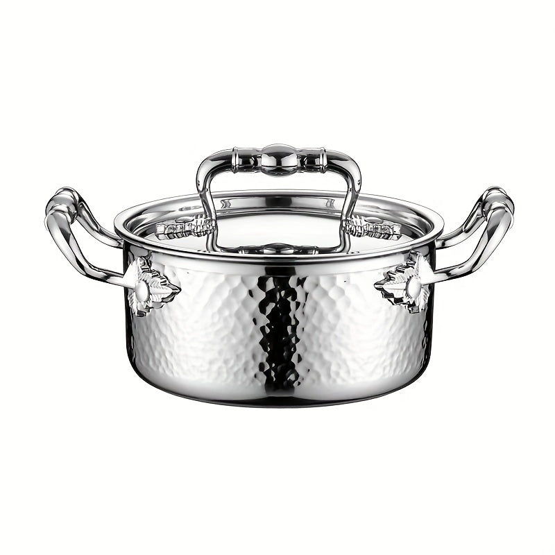 New Thickened Hammered 316 Stainless Steel Cooking Pot for Kitchen and Dining Room Use - Multifunctional Hot Pot and Soup Pot with Lid, Compatible with Gas and Induction Cookers