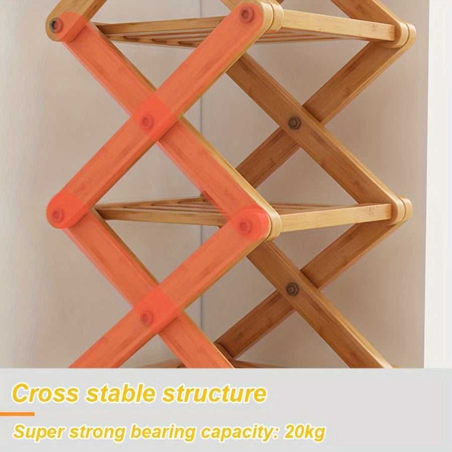 Bamboo Shoe Rack with Cross Design, Multi-layer Storage for Indoor Spaces such as Bedrooms, Dormitories, and Houses. Ideal for entryways to save space with its compact size.