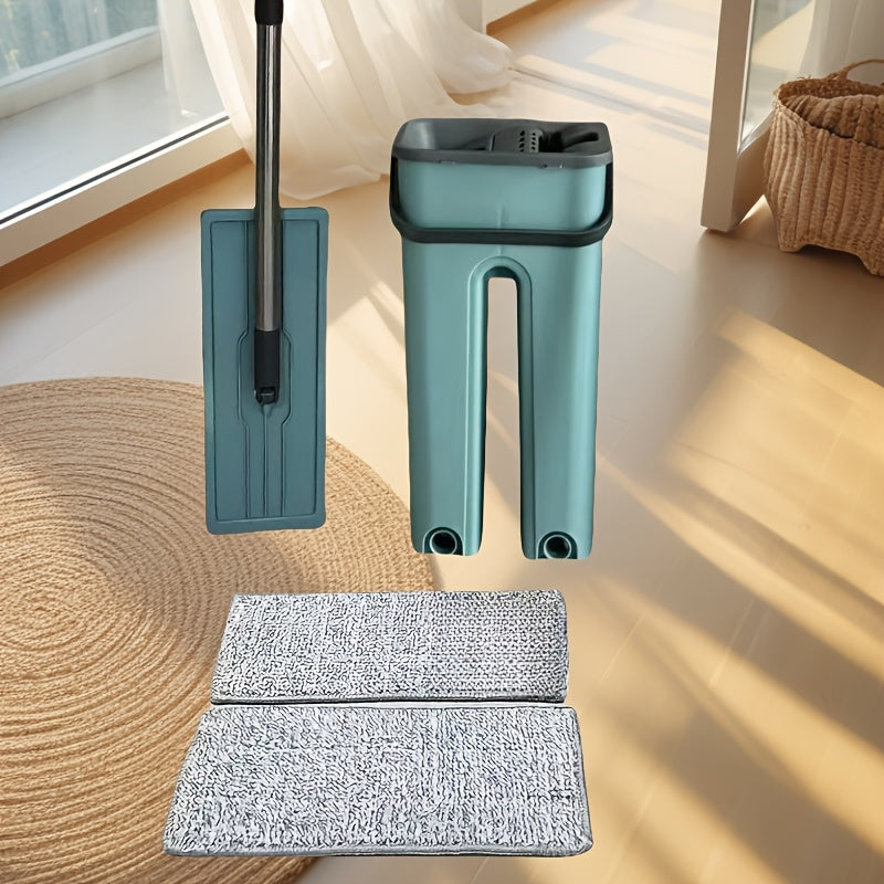 Effortlessly clean your floors with the Easy-Wring 2-in-1 Mop and Bucket Set. Featuring a thick, durable microfiber pad, this set is perfect for efficiently cleaning floors, tiles, hardwood, and laminate surfaces. Ideal for use in the kitchen, bathroom