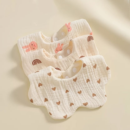 Youngsters' 6-Layer Soft Gauze Bibs featuring Snap Closure - Adorable Plum Blossom Pattern, Absorbent Feeding & Drooling Towels for Kids, Not Waterproof