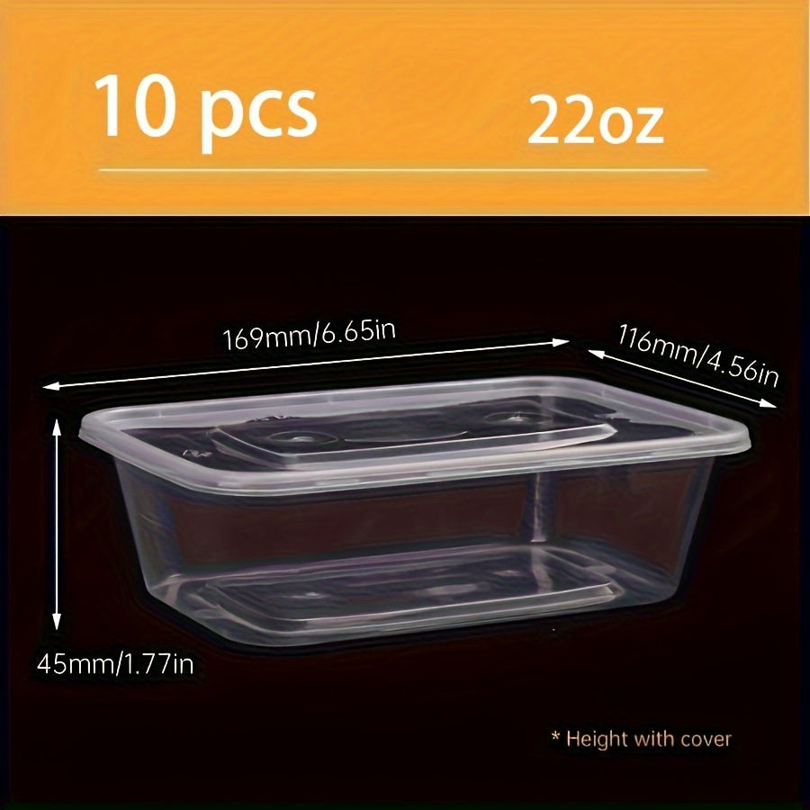 10 to 30 pieces of transparent plastic containers with lids in sizes 17, 22, and 26 ounces. These rectangular food storage containers are BPA free, stackable, leak-proof lunch boxes that are also microwave safe. Perfect for kitchen gadgets and