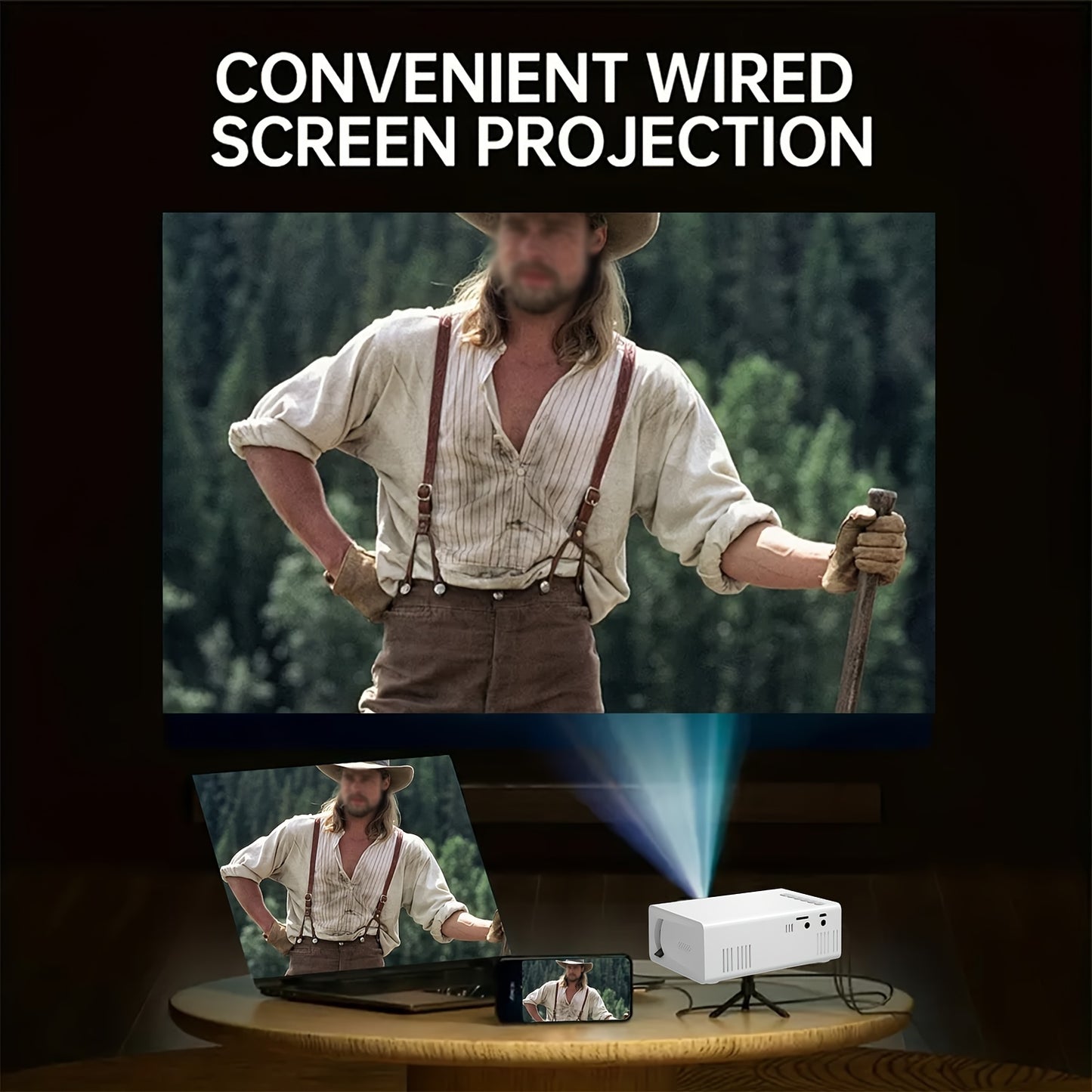 ZRZTM 2025 Mini Portable Projector, 1080P Compatible, Native Resolution 320P, Includes Curtain Stand. Ideal for family gatherings, birthdays.