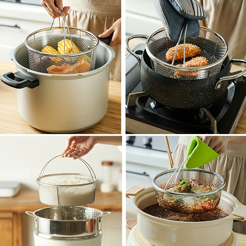 Durable Stainless Steel Steamer Basket with Tripod Stand - Ideal for Cooking Vegetables, Pasta & More - Versatile and Safe Mesh Design