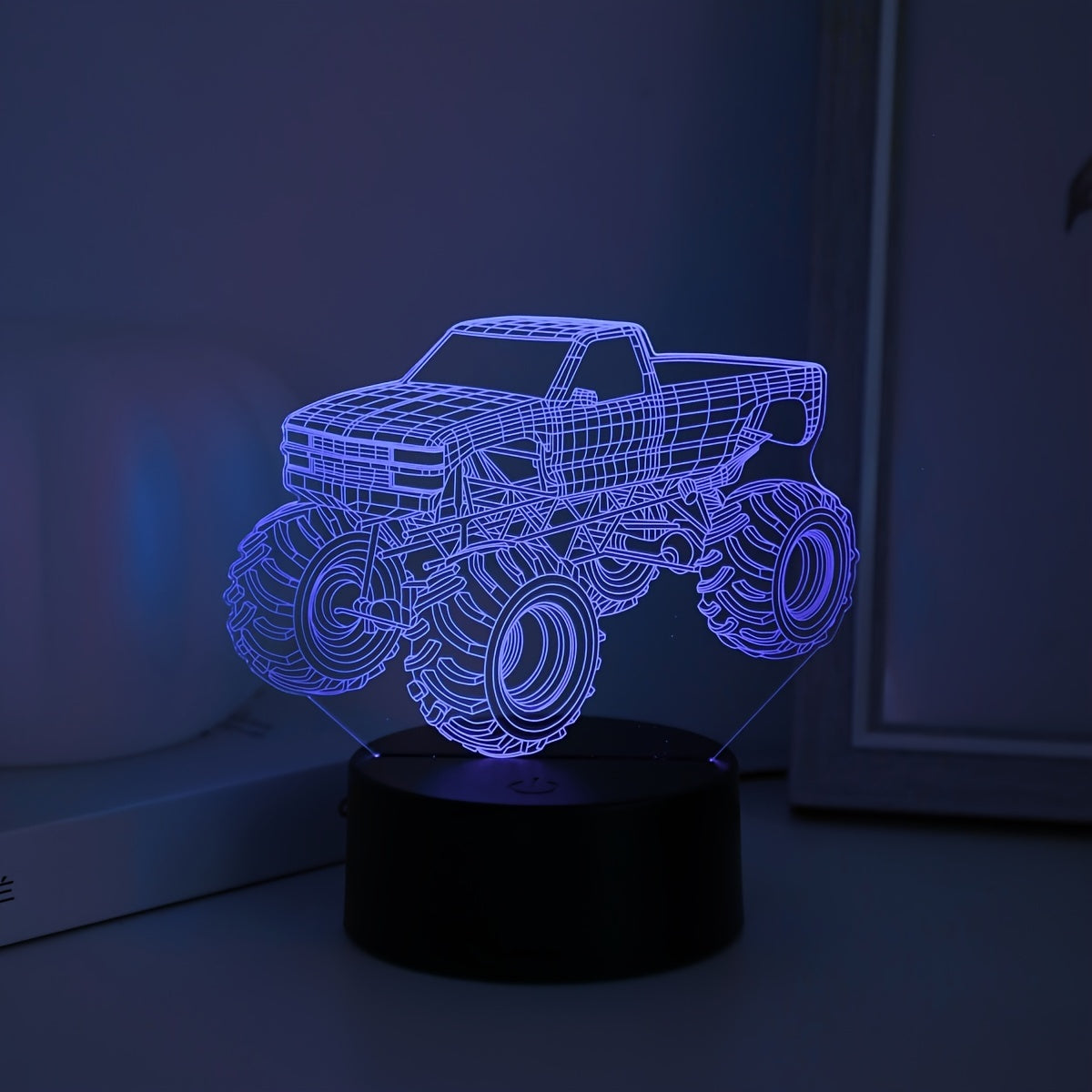 Modern Monster Truck 3D Illusion Table Lamp, Touch Control Night Decor, USB Powered Desk Accent with Integrated LED Source.