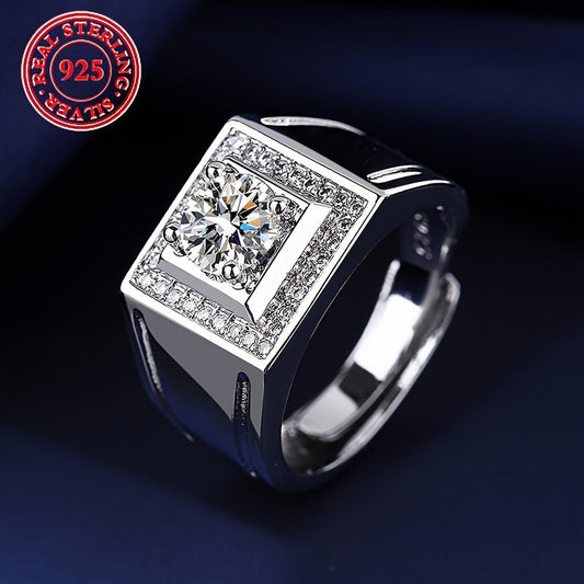 Stylish Adjustable Open Ring for Women - Sterling Silver with Zirconia Stone. This elegant ring is perfect for all occasions, featuring a classic design with synthetic Cubic Zirconia stone for added sparkle. The adjustable size makes it suitable for all