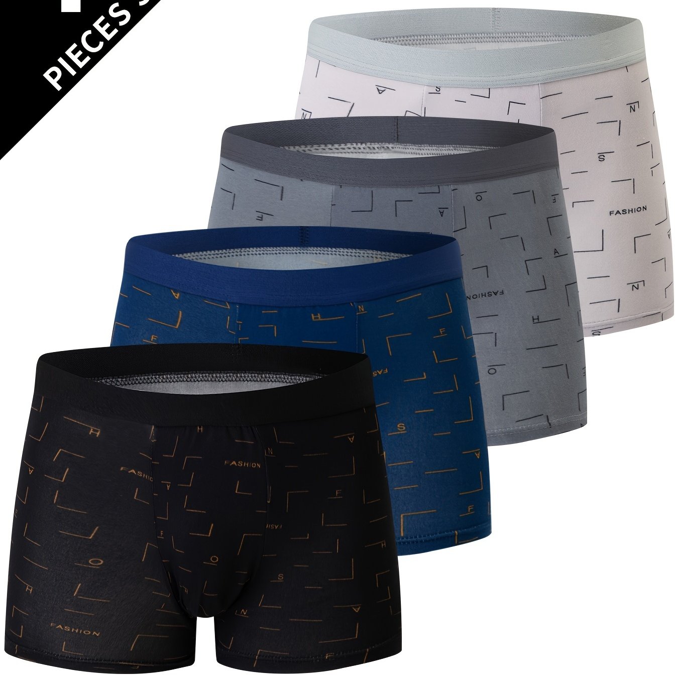 Men's polyester underwear with geometric pattern, slight stretch, knit fabric, 115g/m².