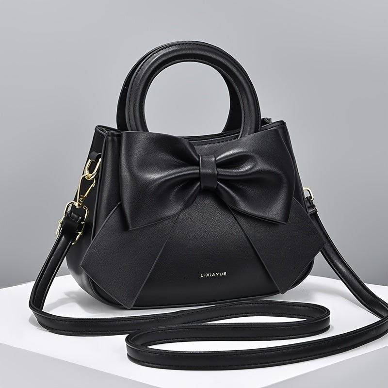 Solid color bow zipper small bag for ladies