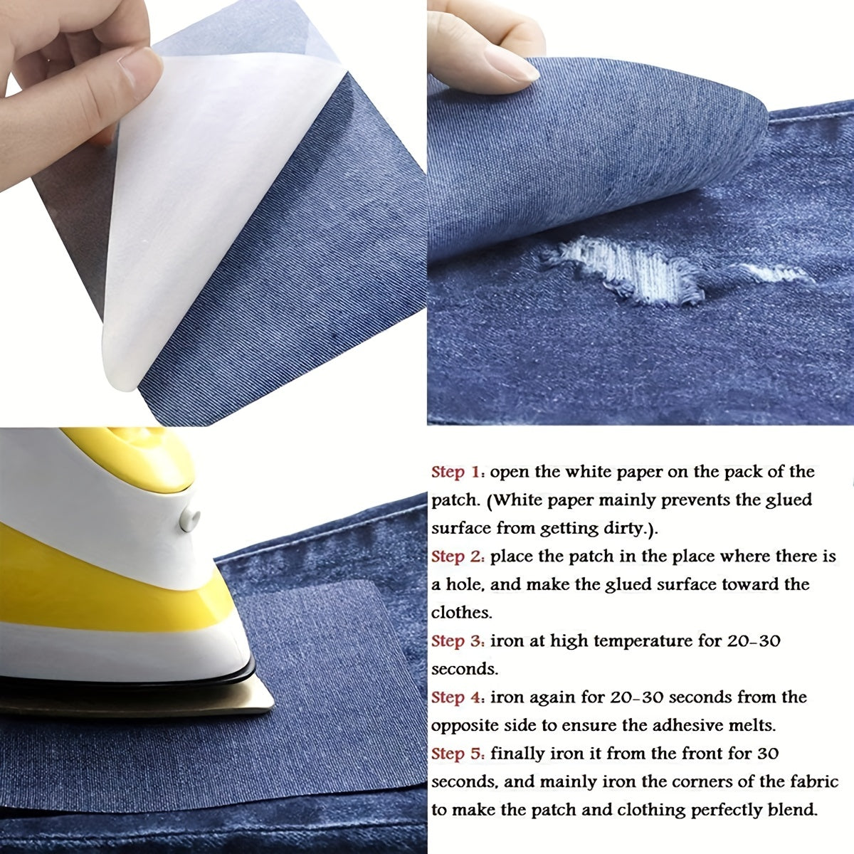 DIY Denim Repair Patches - Rectangle Iron-On Patches for Jeans, Clothing, Jackets, Backpacks, and Hats